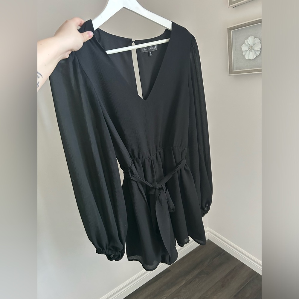 Dynamite Long Sleeve Belted Romper